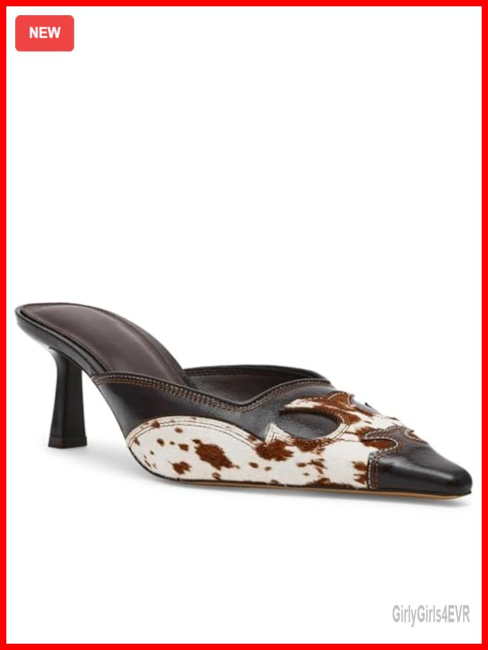 Pointed Toe Kitten Heel Mules Slip On Backless Pumps Faux Leather